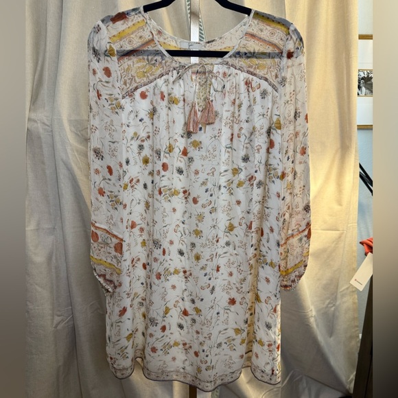 JOIE 100% Silk Beige Floral Boho
Peasant Sheer 3/4 Sleeve Blouse/Top (Size M) - Picture 2 of 9